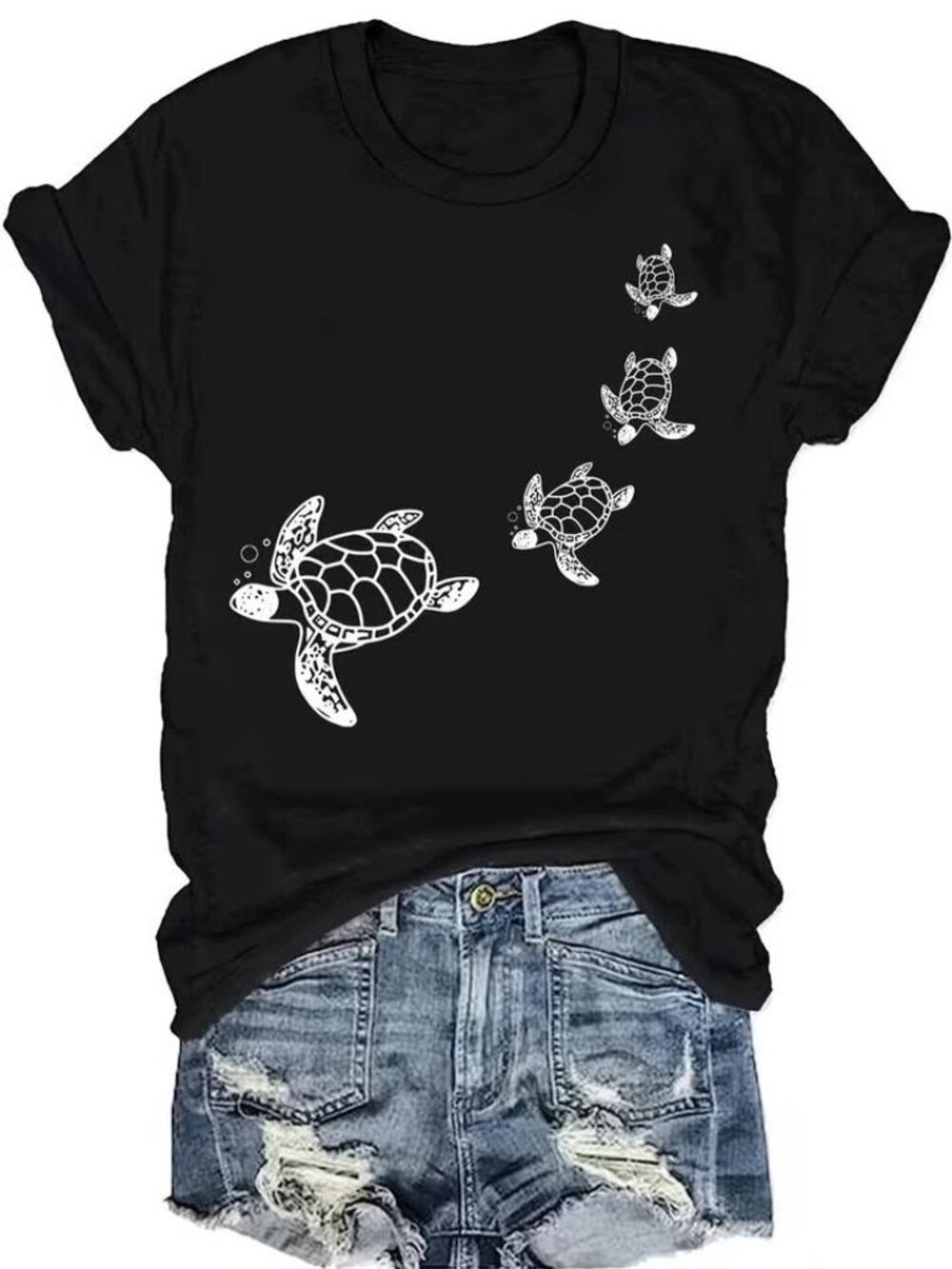 Ladies Black SEA TURTLE T-Shirt Size Medium